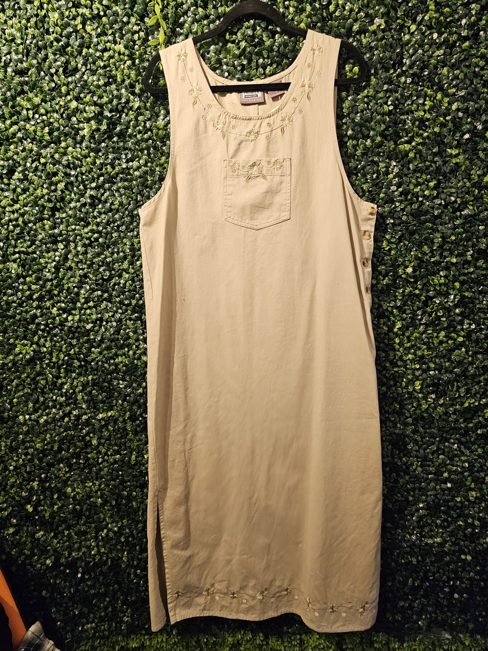Premier Cream Sleeveless Midi Dress with Floral Embroidery